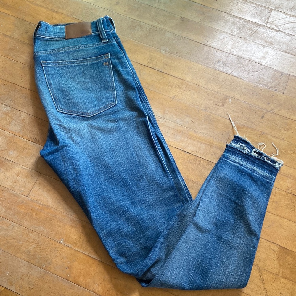 Madewell distressed raw hem skinny jeans